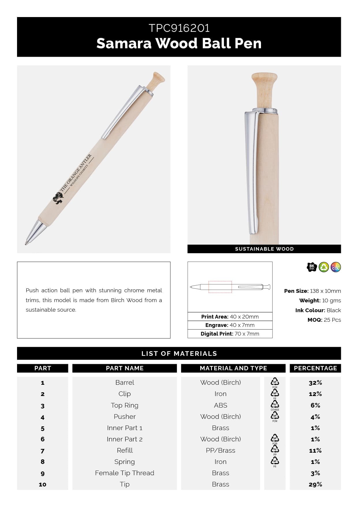 Samara Wooden Ball Pen