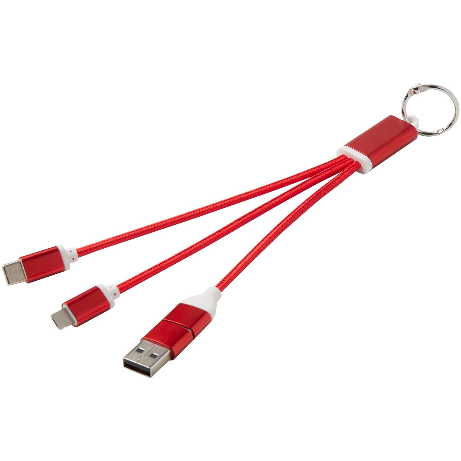 Metal 4-in-1 recycled aluminium charging cable with keychain
