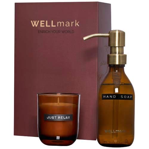 Wellmark Discovery 250 ml hand soap dispenser and 150 g scented candle set