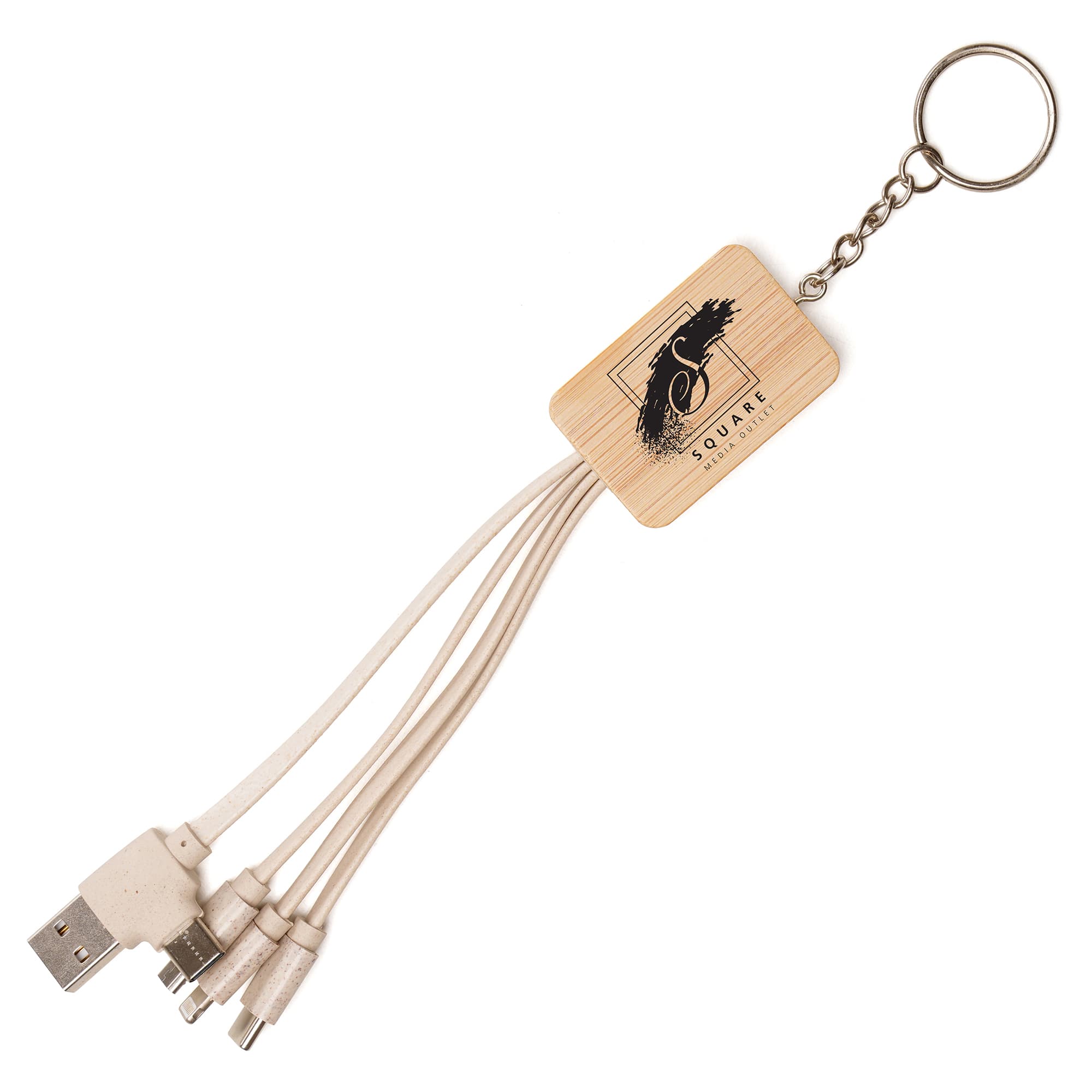Branded USB-C Rectangle Bamboo And Wheat Straw Charger