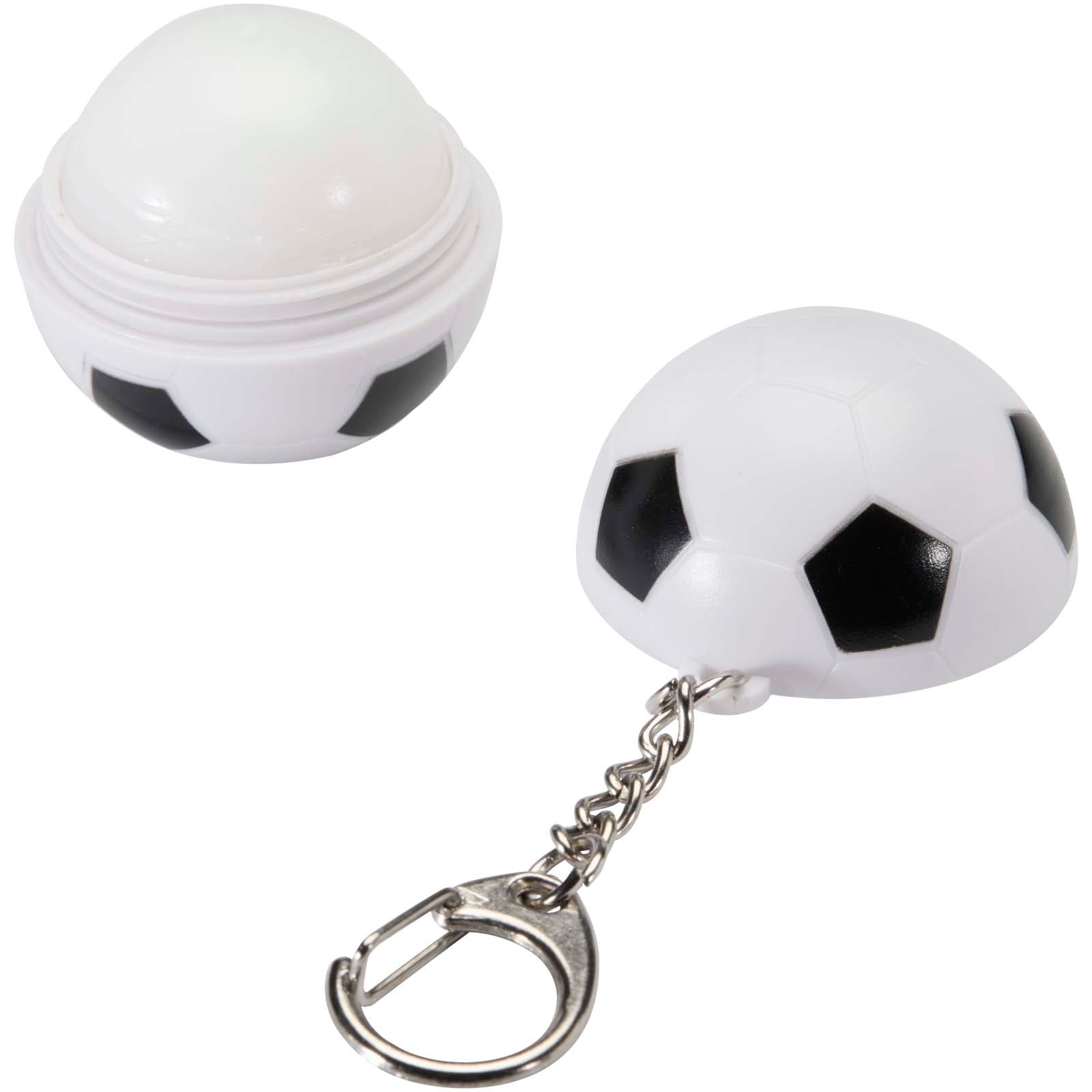 Rami football-shaped vanilla lip balm with SPF 15 and keychain