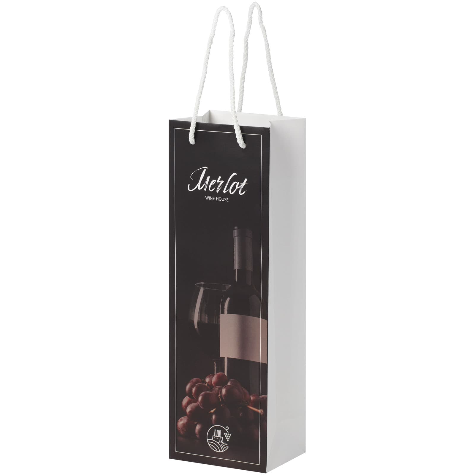 Handmade 170 g/m2 integra paper wine bottle bag with plastic cord handles - 12 x 9 x 37 cm