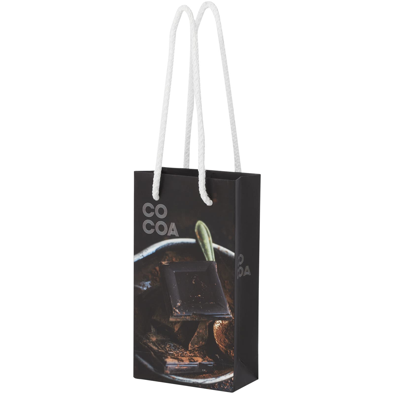 Handmade 170 g/m2 integra paper bag with plastic cord handles - 9.5 x 4 x 17 cm