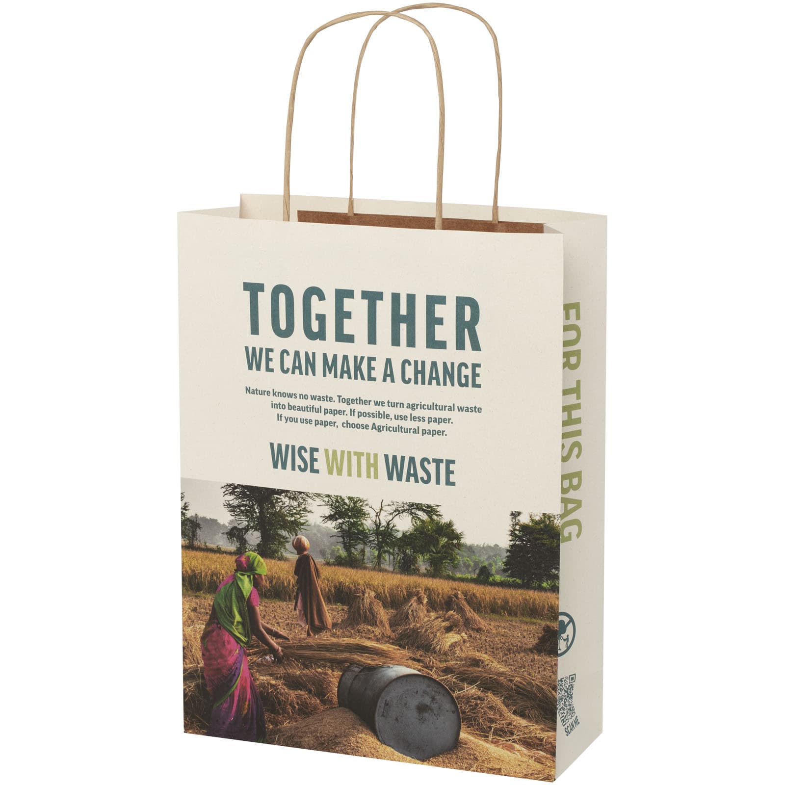Agricultural waste 150 g/m2 paper bag with twisted handles - 24 x 9 x 32 cm