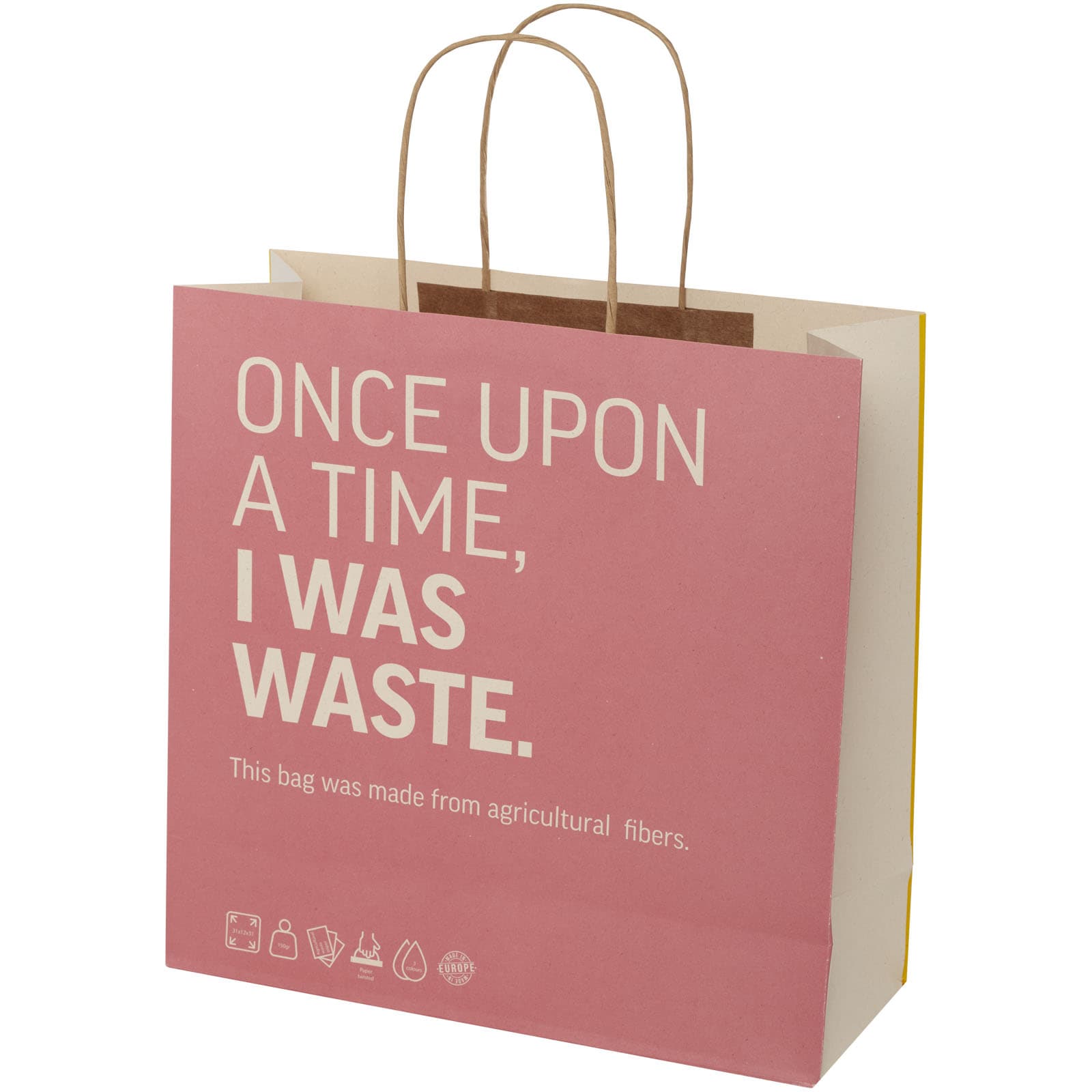Agricultural waste 150 g/m2 paper bag with twisted handles - 31 x 12 x 31 cm