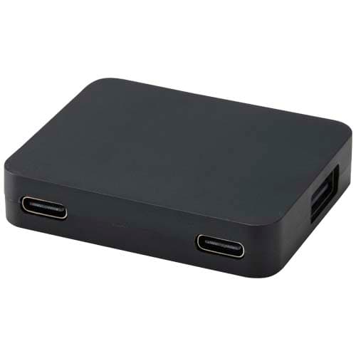Gaia 4-port USB hub with USB-A and Type-C output and dual input - made from recycled plastic