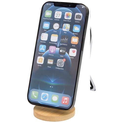 Alcor recycled plastic foldeable magnetic phone stand with bamboo details