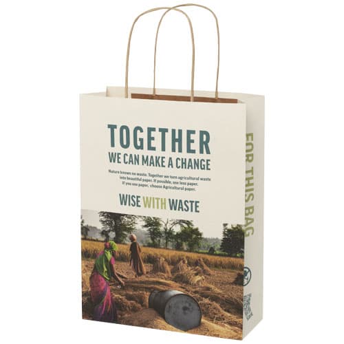 Agricultural waste 150 g/m2 paper bag with twisted handles - 24 x 9 x 32 cm